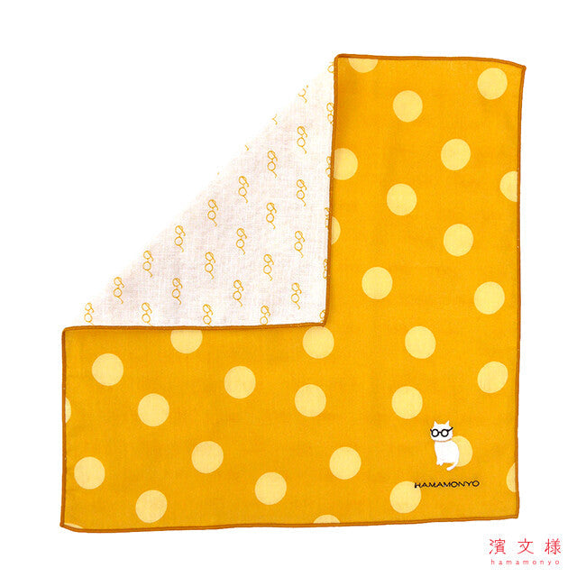HAMAMONYO Reversible Gauze Handkerchief - Polka Dot & Glasses Cat