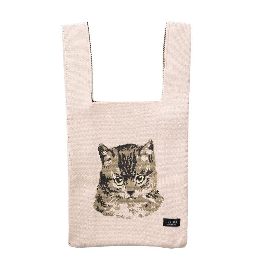 Knit Mini Tote Bag - Cat Pale Pink