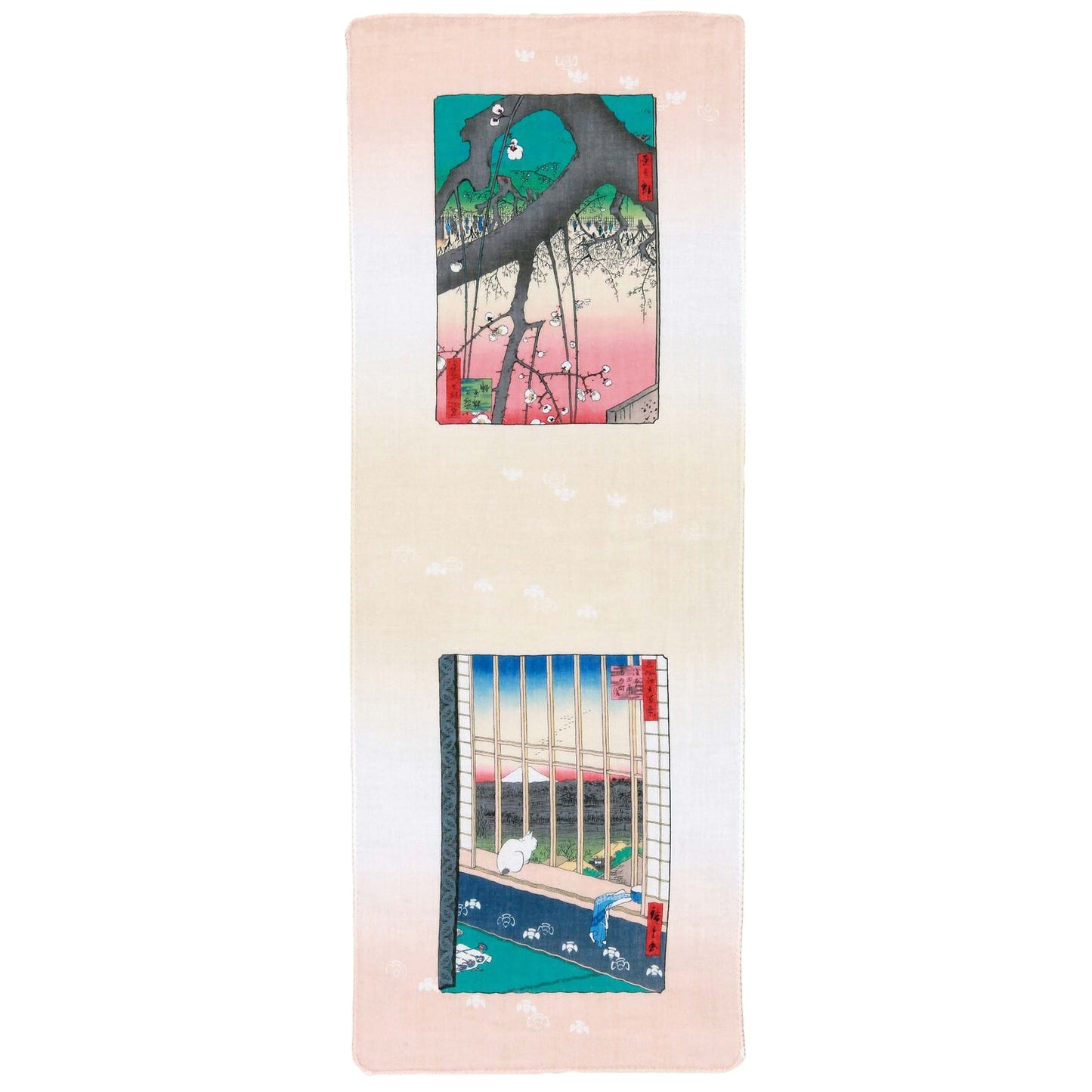 Double gauze hand towel tenugui ukiyoe one hundred famous views of Edo with Cat