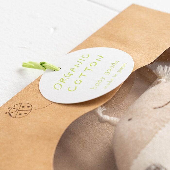 Organic Cotton Baby Rattle Gift - Cat Plush Toy in Gift Bag