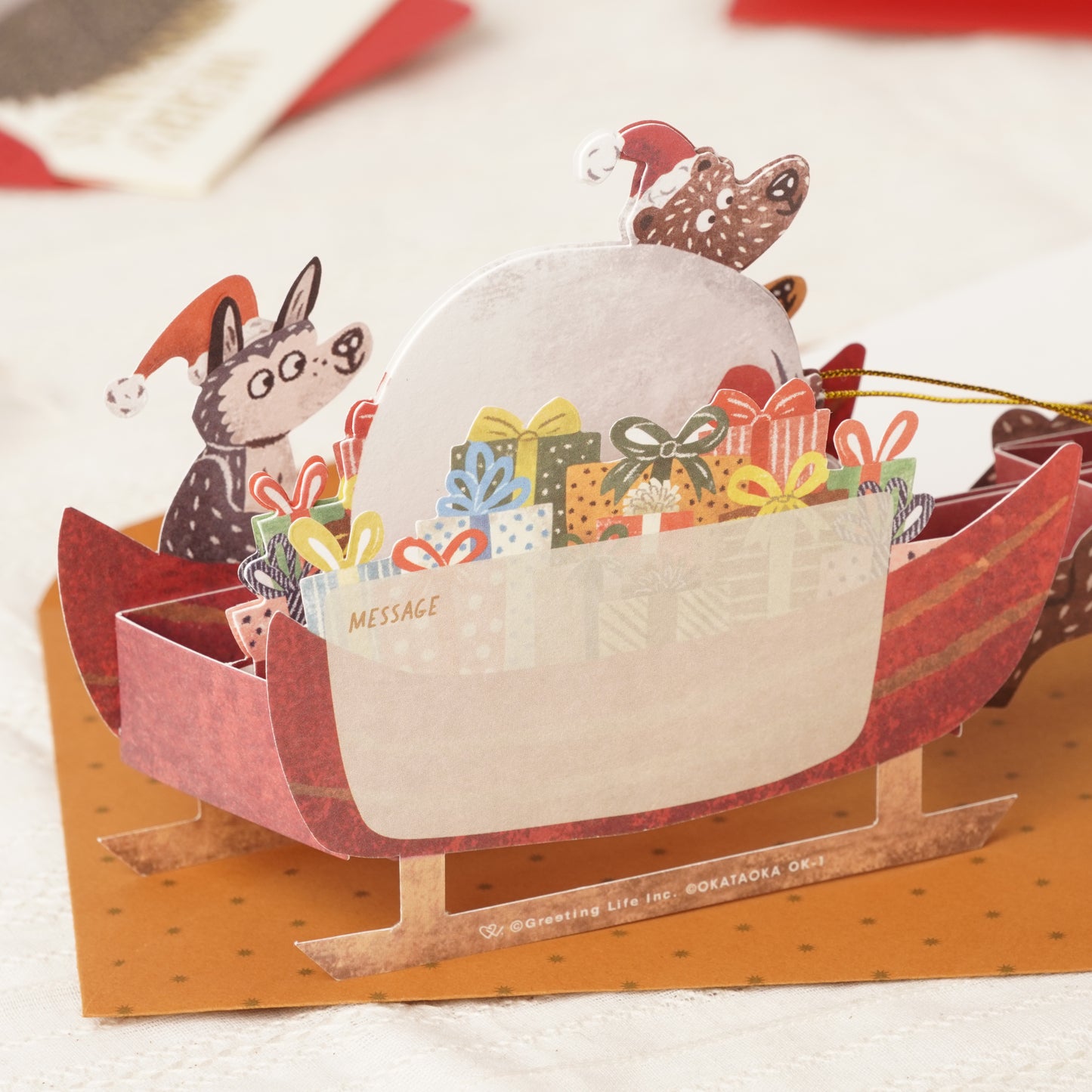 Japanese Christmas Pop-Up Card – Reindeer and Santa Scene, Festive Holiday Greeting Card