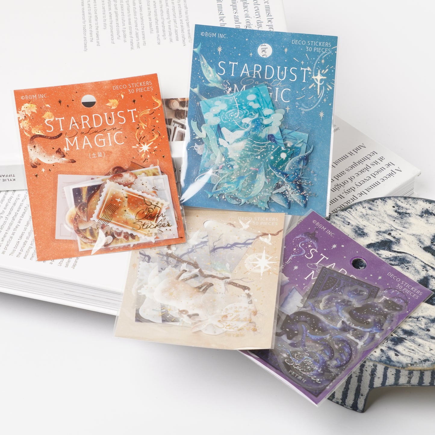 Foil-Stamped Clear Flake Stickers "Stardust Magic" - Moon