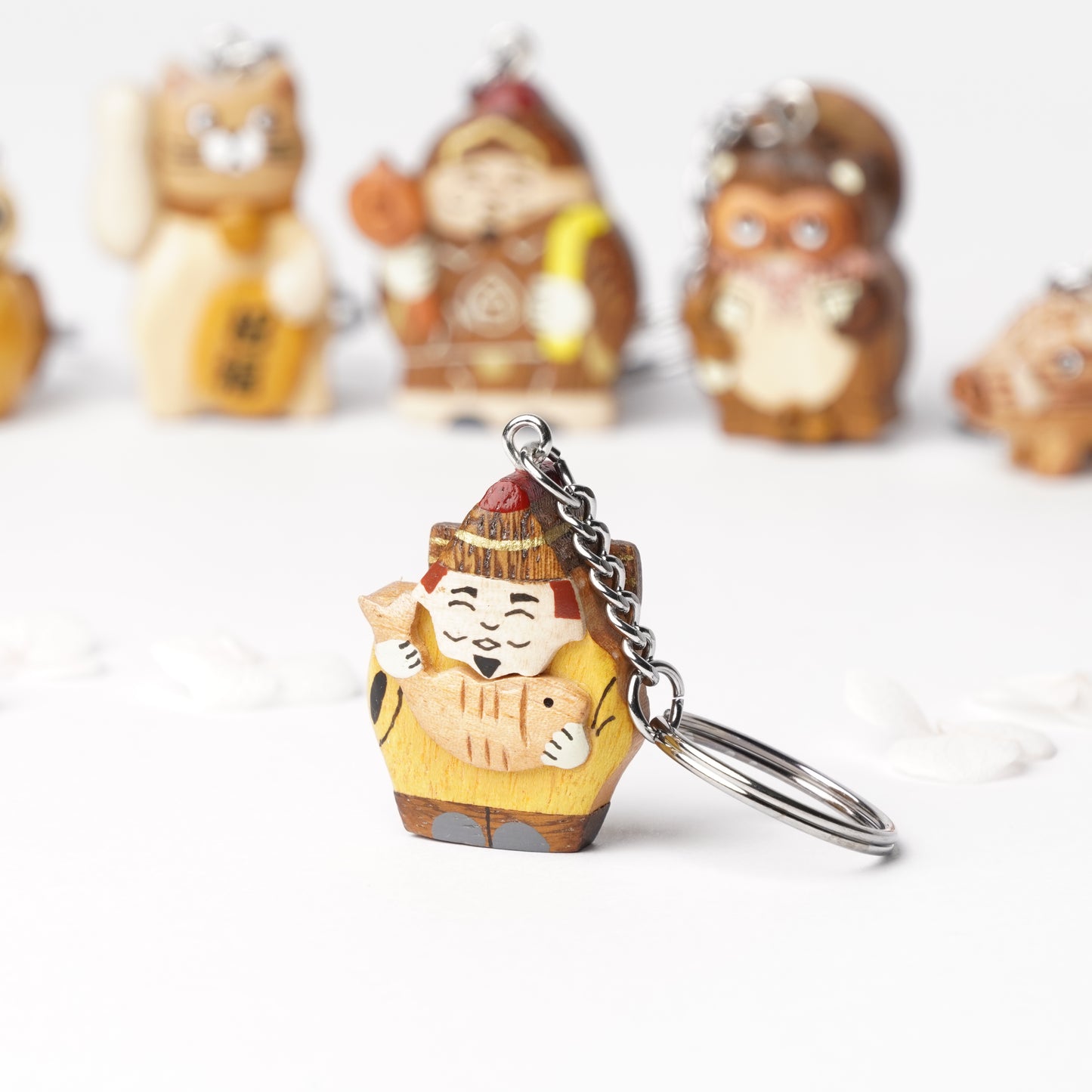 Handcrafted Wooden Ebisu Key Ring – Japanese God of Good Fortune & Business Prosperity