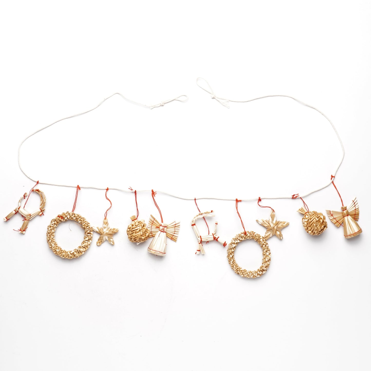 Japanese Natural Straw Christmas Garland – Scandinavian Style Handmade Ornaments, Rustic Boho Holiday Decoration