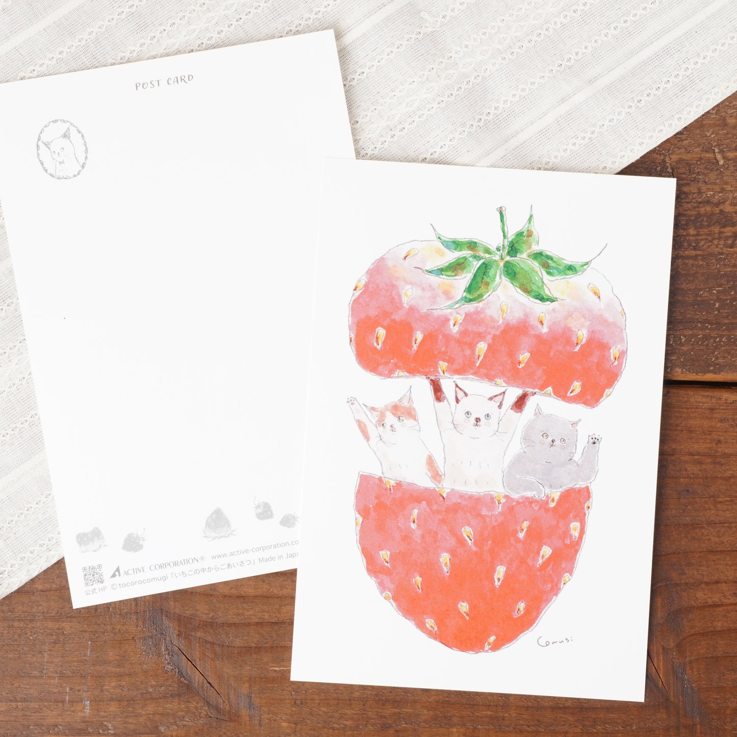 Post card cat TOCORO COMUGI Strawberry