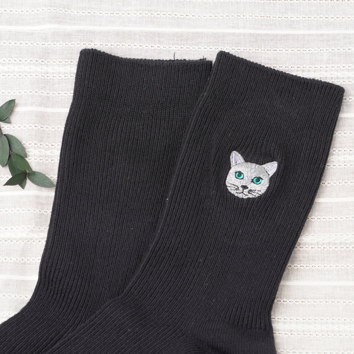Cute Cat Socks L Black – Russian Blu Embroidery