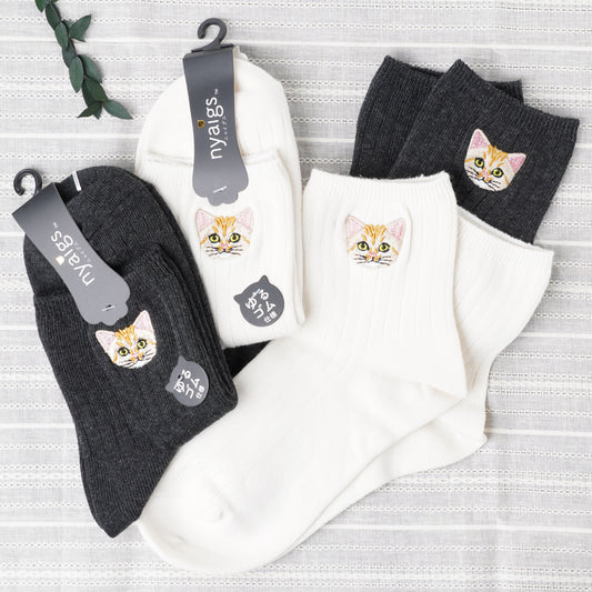 Cute Cat Socks M – Suna Neko Embroidery