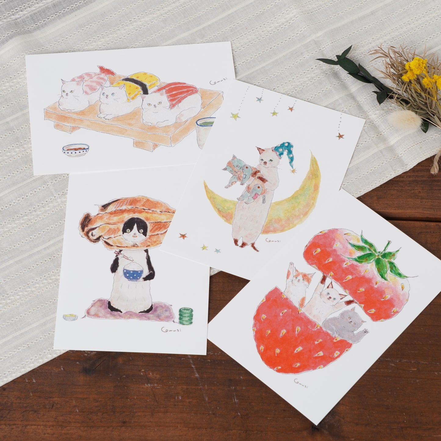 Tocoro Comugi Postcard – Cute Cats and Dreamy Scenes Flower