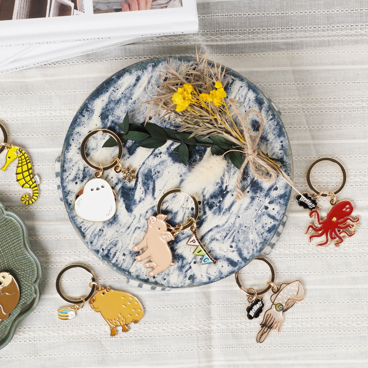 Animal Key Ring with Mini Charm Octopus