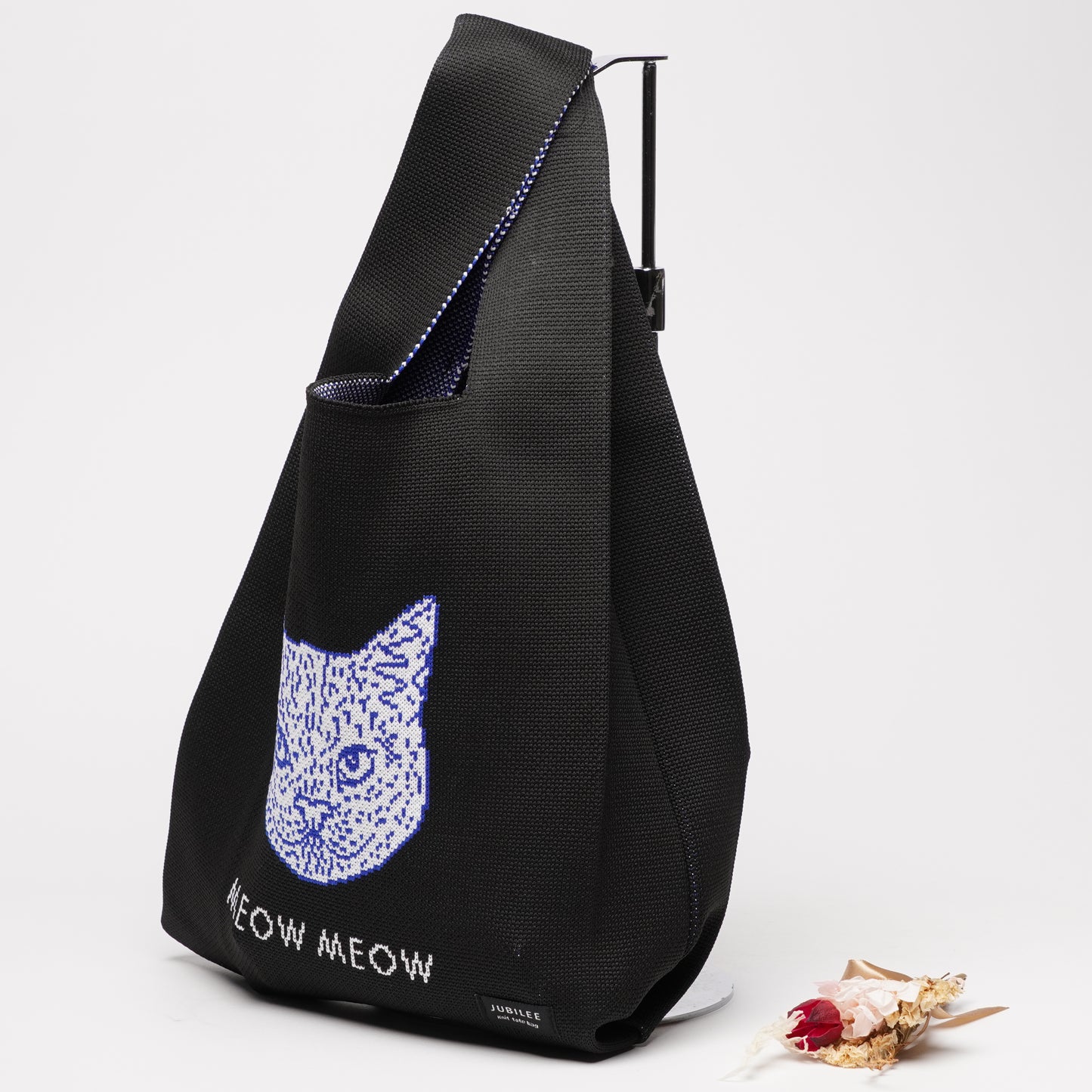 Knit bag mini tote bag cat black