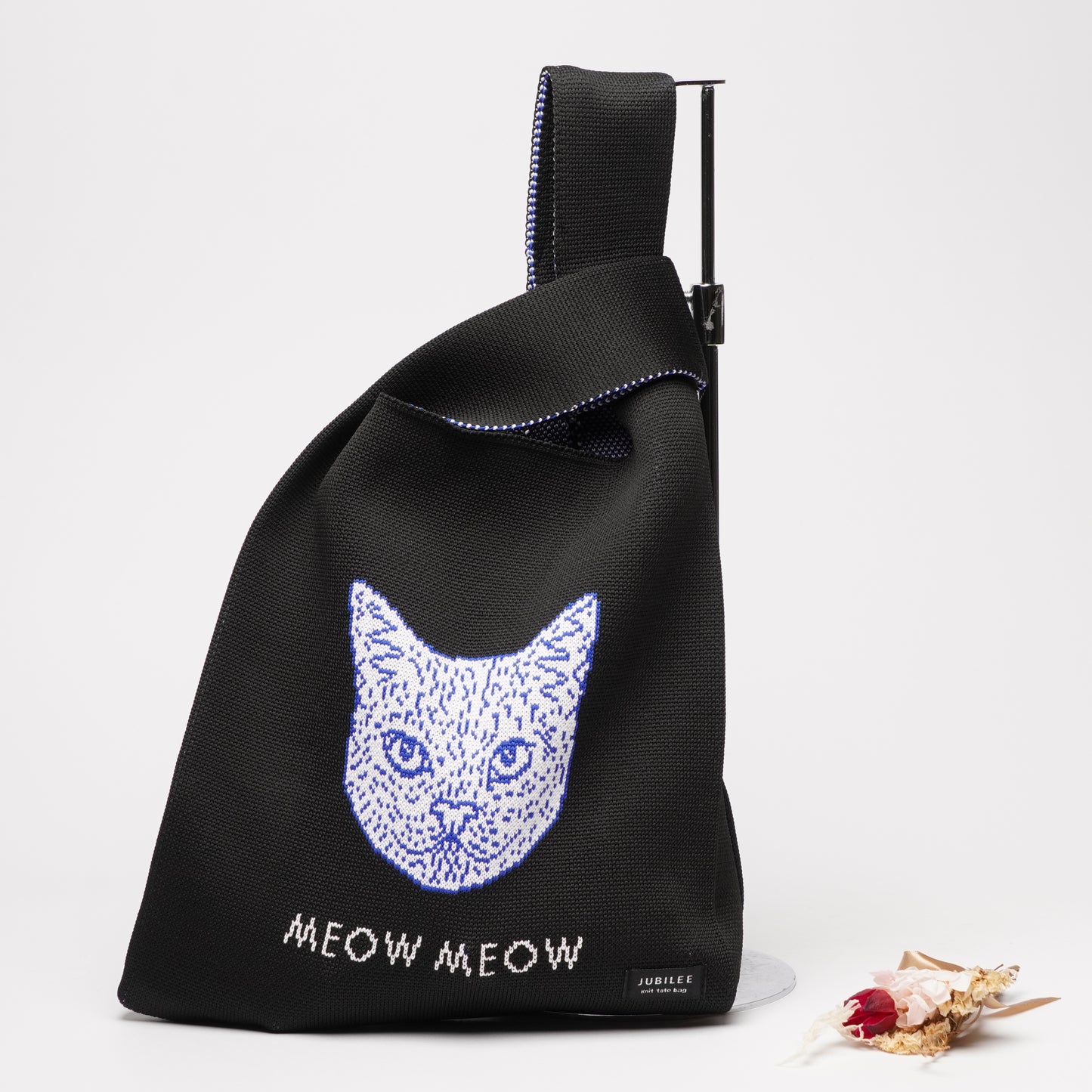 Knit bag mini tote bag cat black
