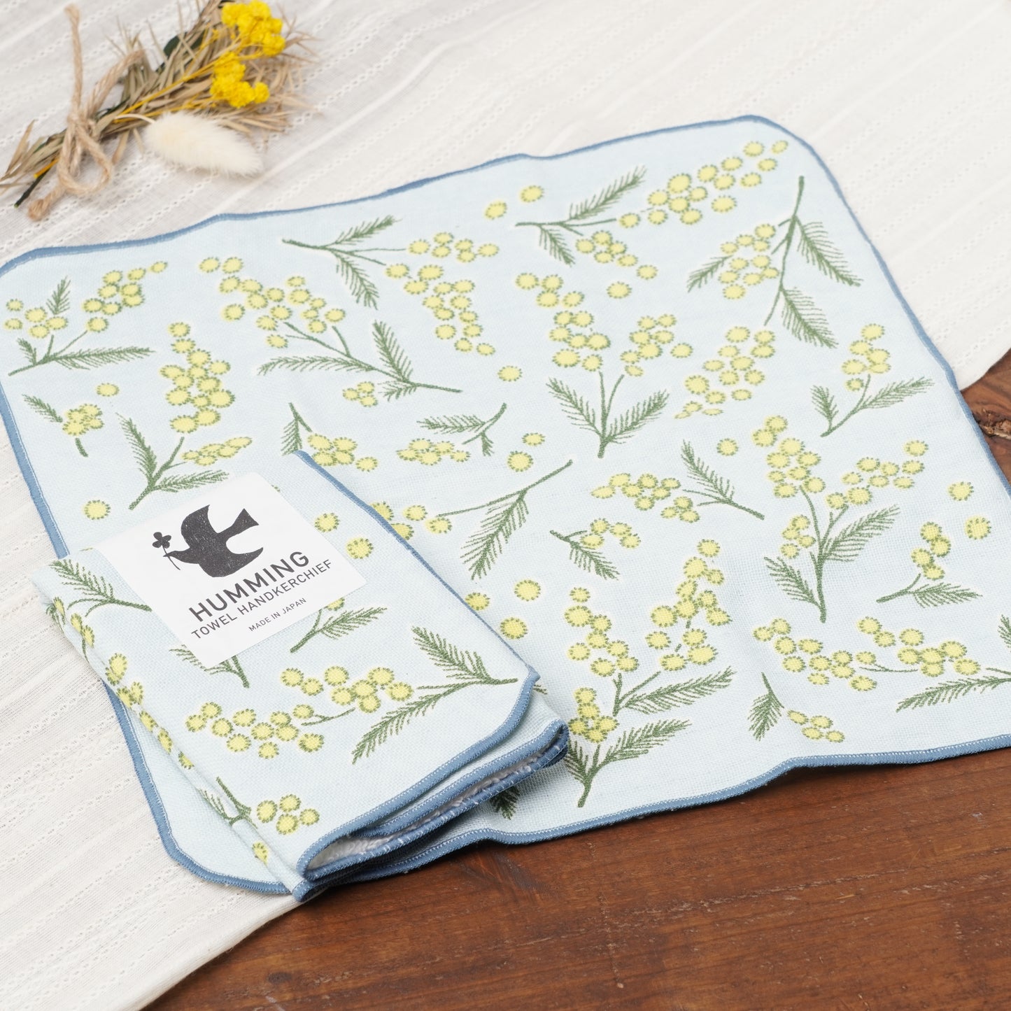 HUMMING Japanese Towel Handkerchief – Mimosa Pattern Mini Towel