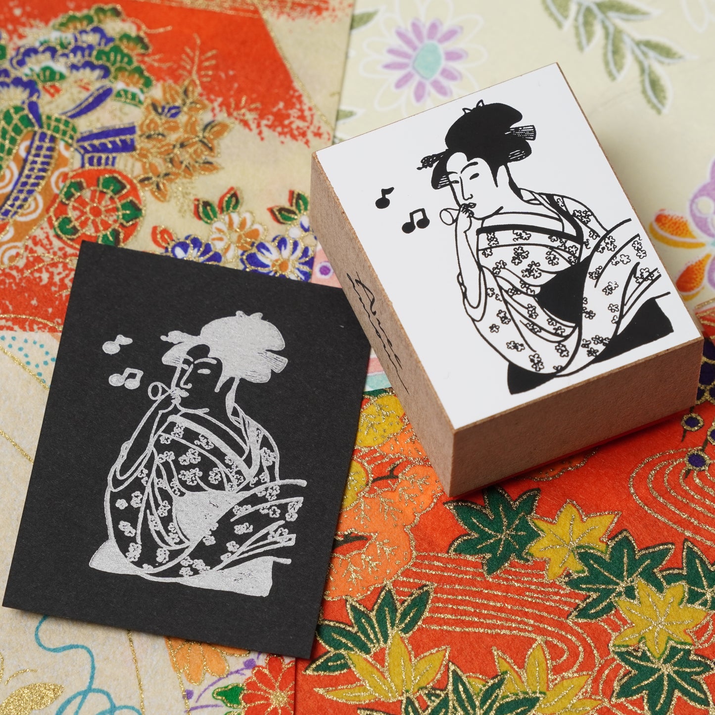 Famous Art Rubber Stamp – Japanese Paintings A woman blowing a poppin stamp