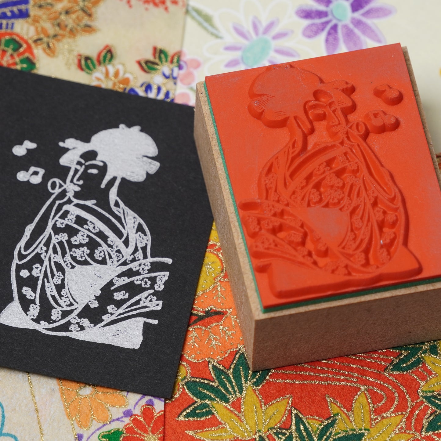 Famous Art Rubber Stamp – Japanese Paintings A woman blowing a poppin stamp