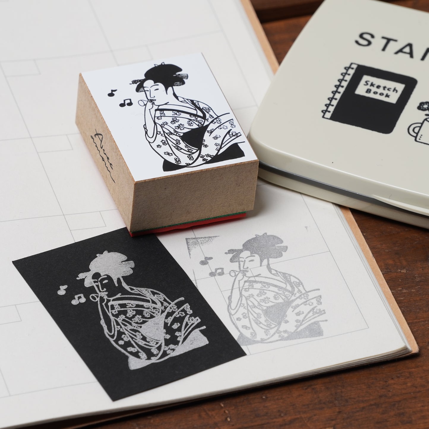 Famous Art Rubber Stamp – Japanese Paintings A woman blowing a poppin stamp