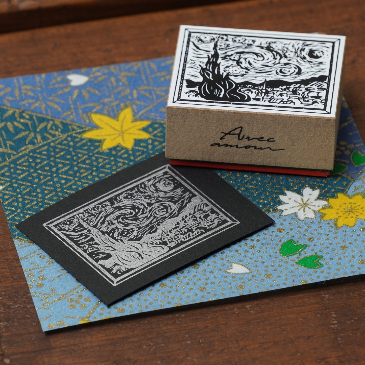 Famous Art Rubber Stamp – Japanese Paintings The starry night stamp
