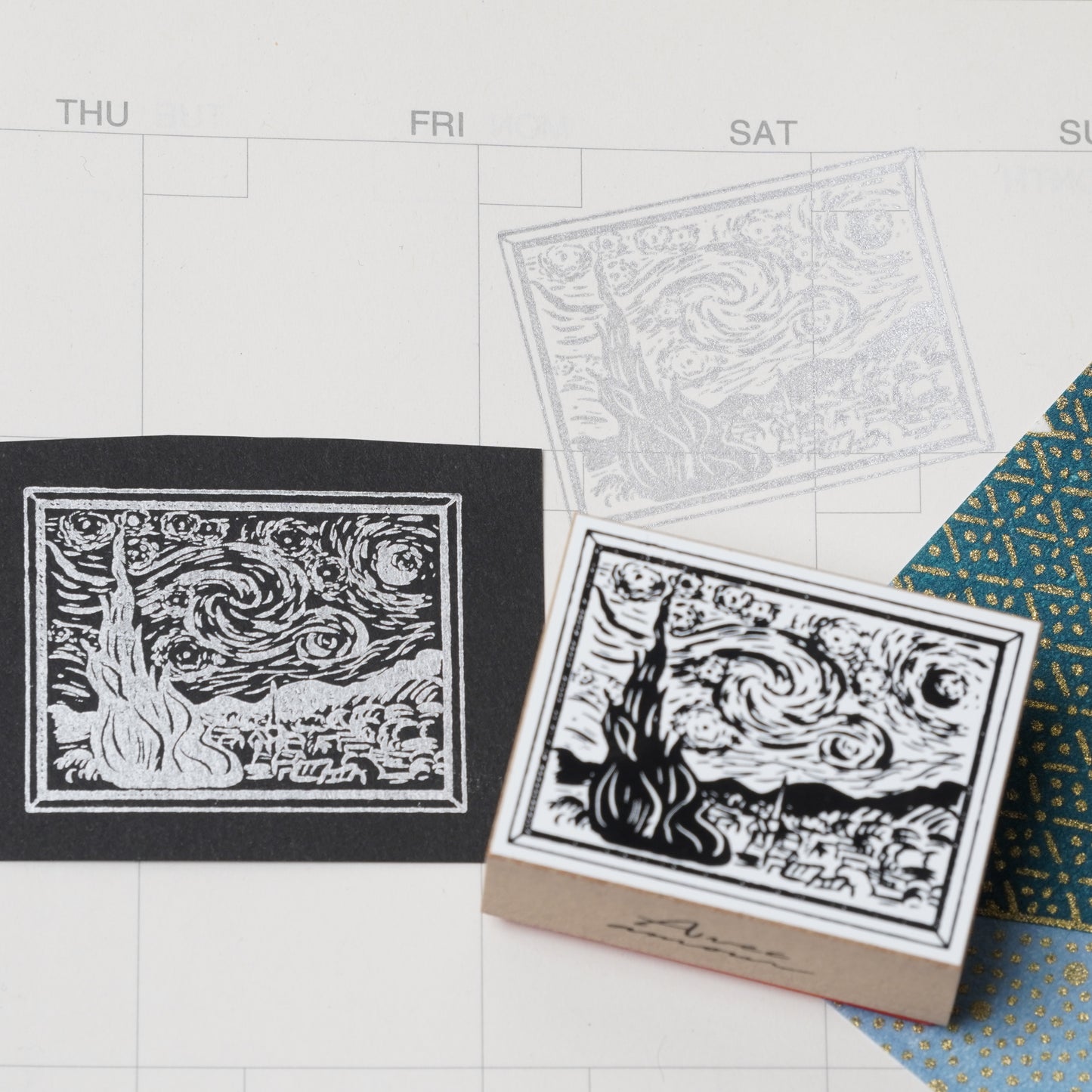 Famous Art Rubber Stamp – Japanese Paintings The starry night stamp