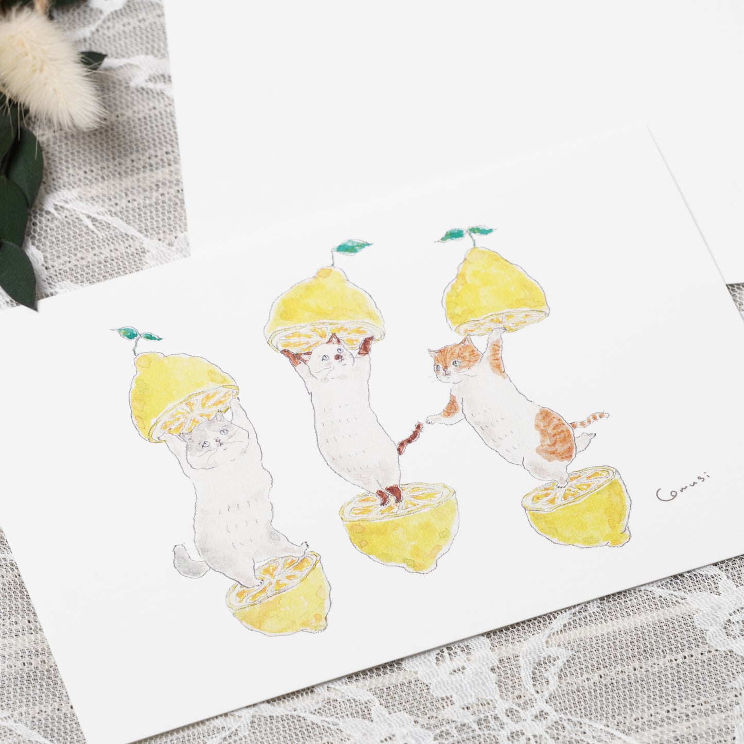 Tocoro Comugi Postcard – Cute Cats and Dreamy Scenes Lemon Cats