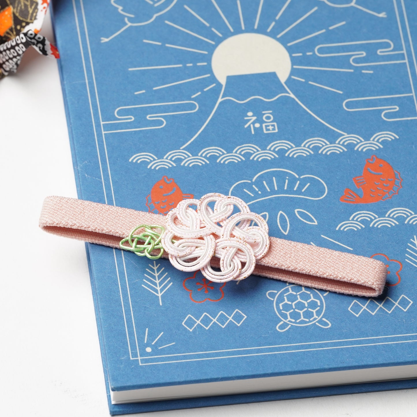 Bookband with Pink Mizuhiki Flower - Traditional Japanese Elegance for Your Temple Stamp Book