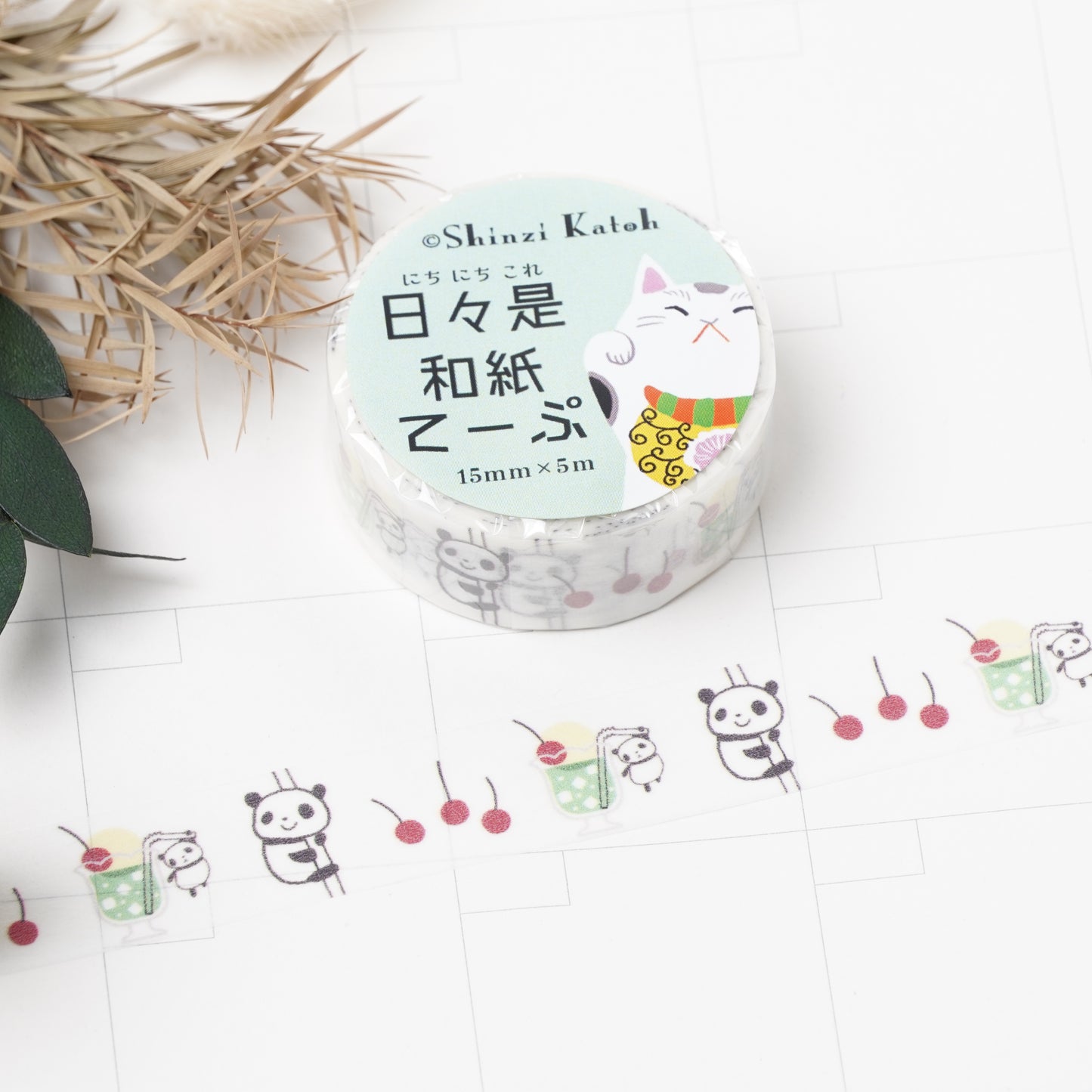 Nichinichi Kore Washi Tape - Panda and Melon Soda by Shinzi Katoh