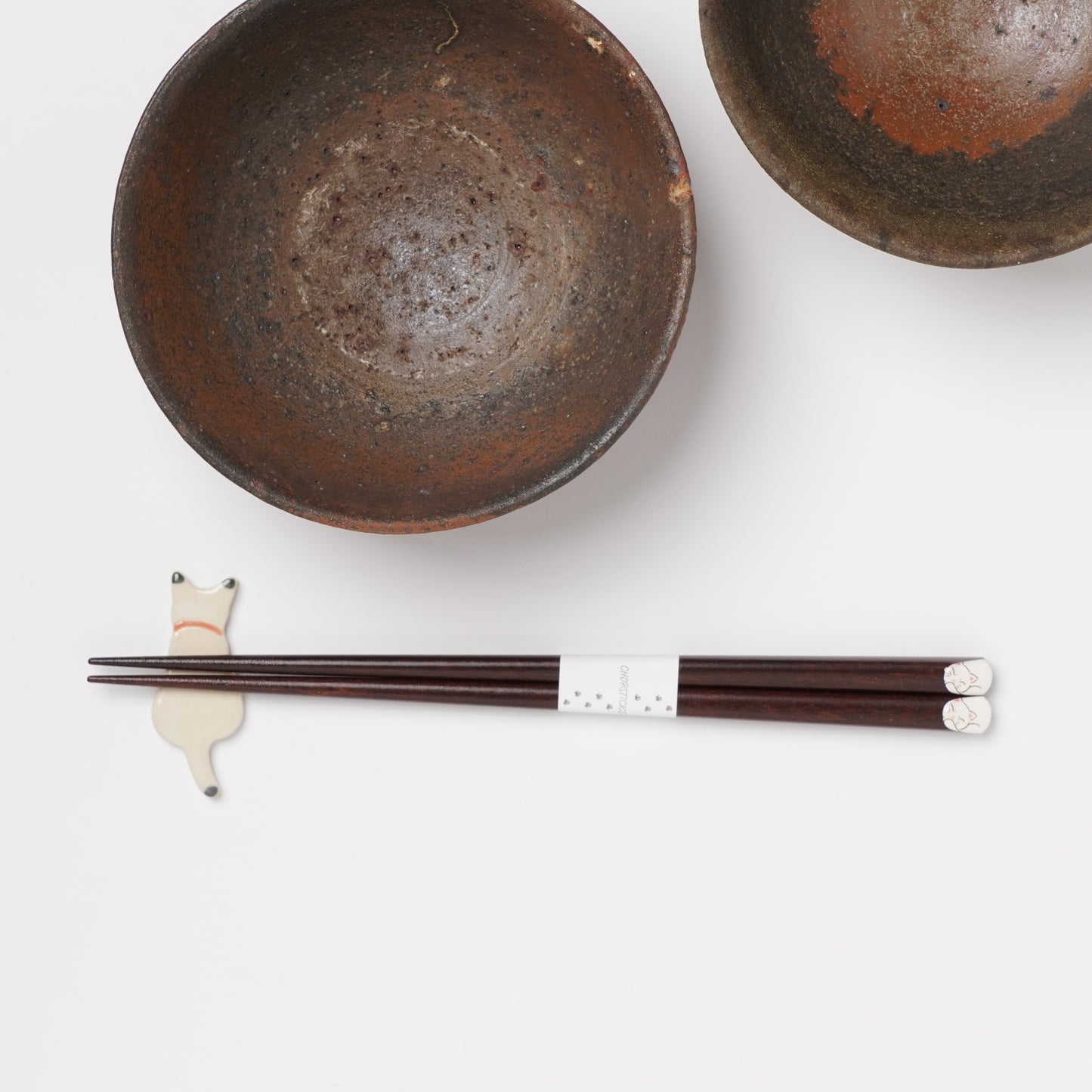 Japanese Cat Chopsticks Gift Set - Pair with Chopstick Rests Black and White