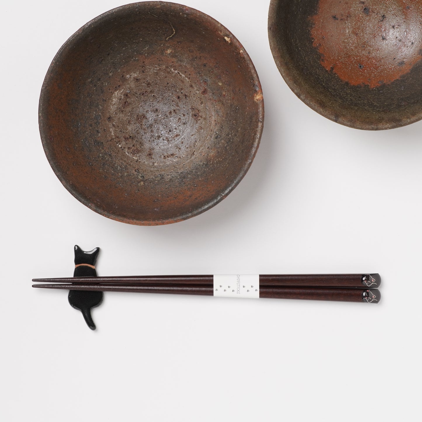 Japanese Cat Chopsticks Gift Set - Pair with Chopstick Rests Black and White