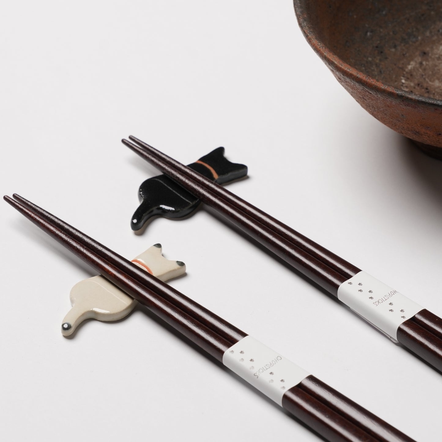 Japanese Cat Chopsticks Gift Set - Pair with Chopstick Rests Black and White