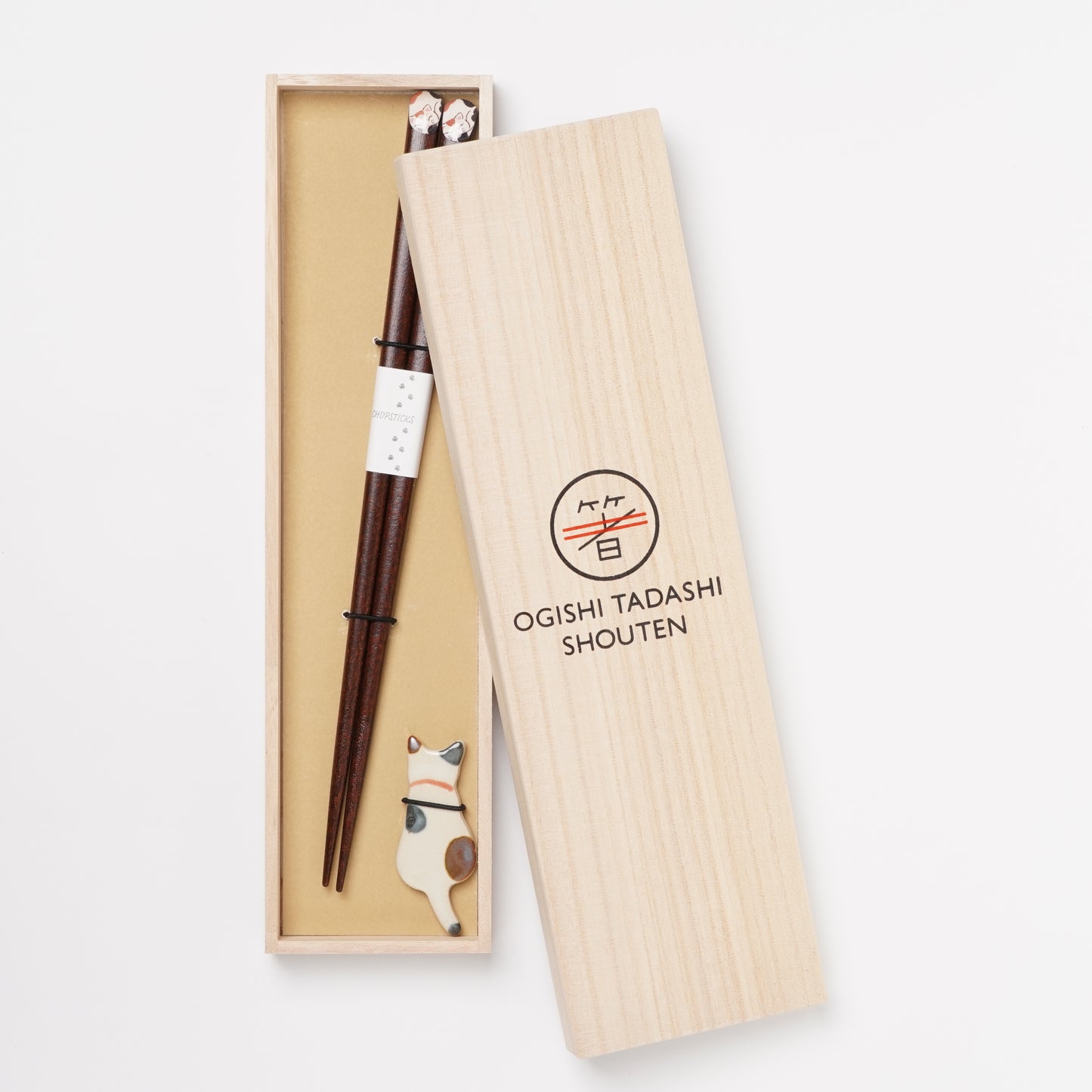 Hidamari Neko Cat Chopsticks Gift Set - With Ceramic Chopstick Rests WAKASA Lacquerware