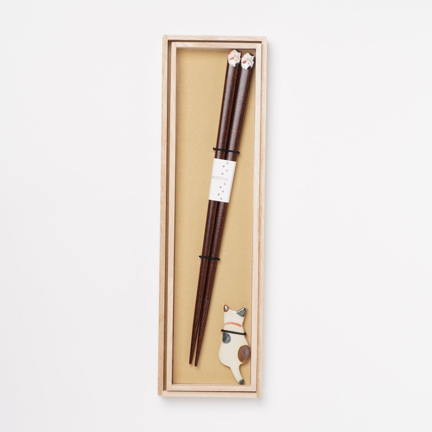 Hidamari Neko Cat Chopsticks Gift Set - With Ceramic Chopstick Rests WAKASA Lacquerware
