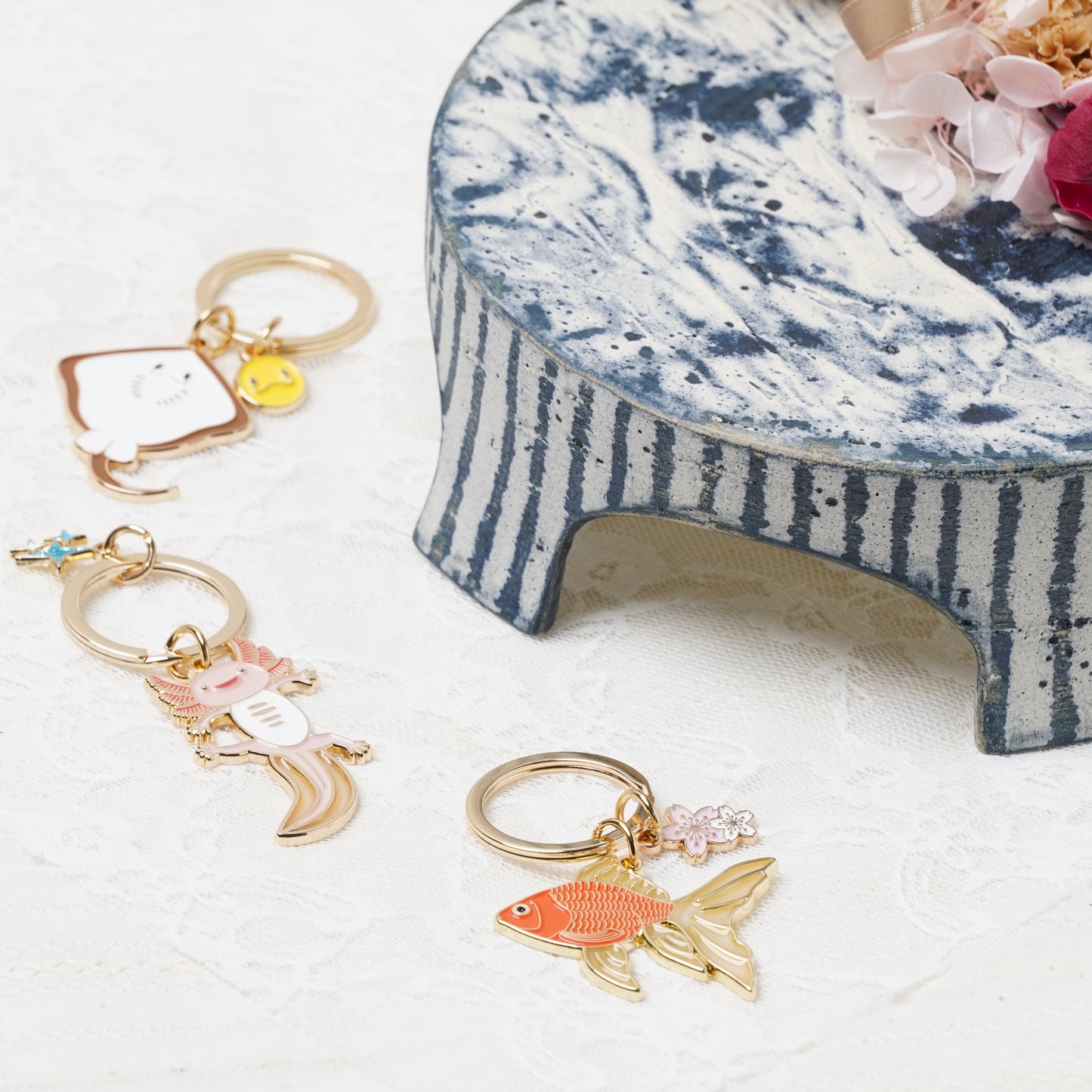 Animal Key Ring with Mini Charm Goldfish