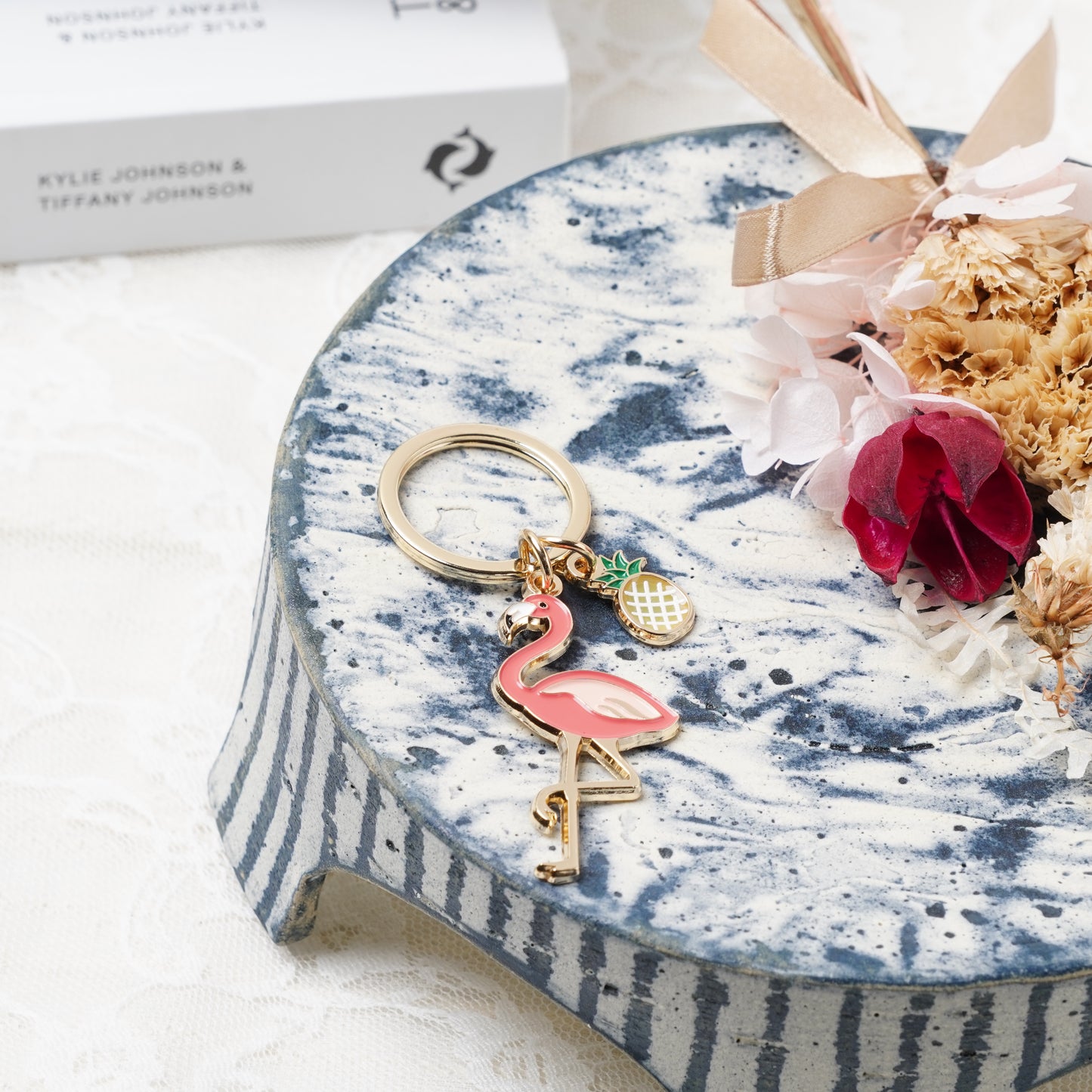 Animal Key Ring with Mini Charm Flamingo