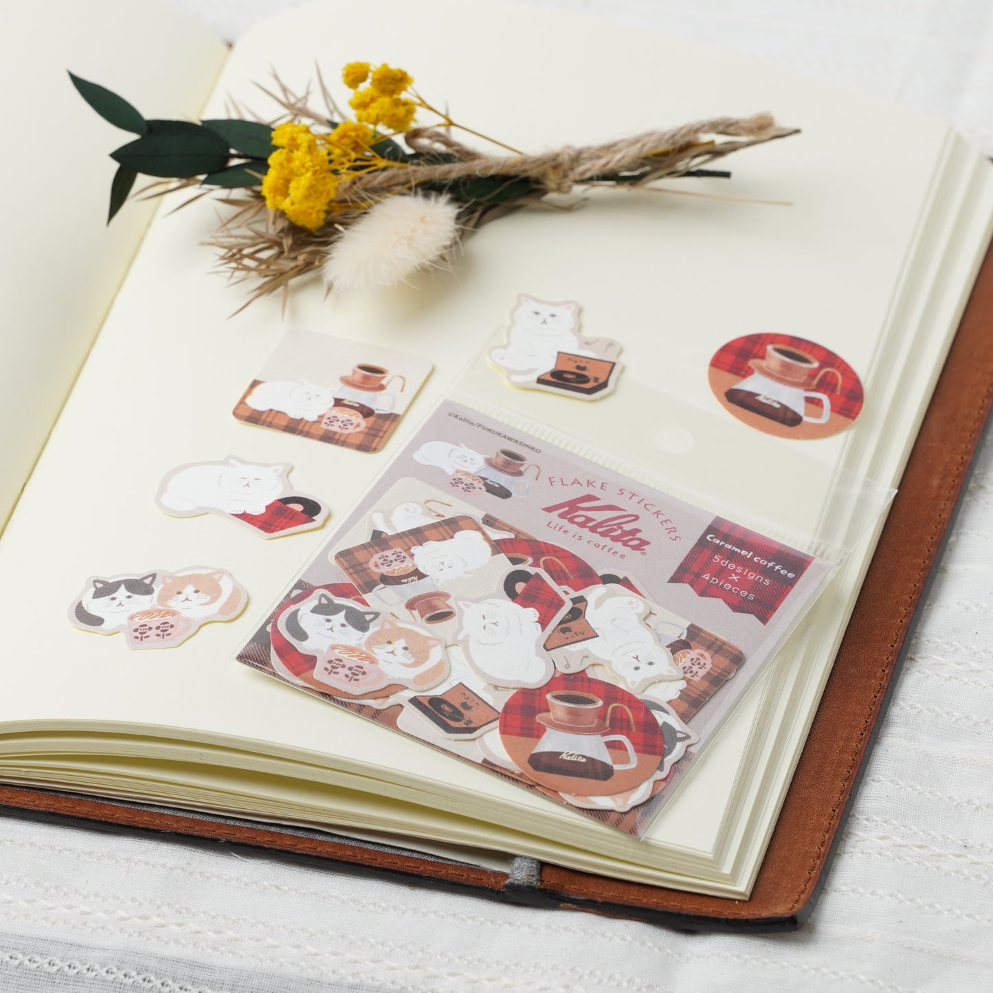 Kalita Collaboration Washi Stickers - Cats and Coffee Themed Stationery Set