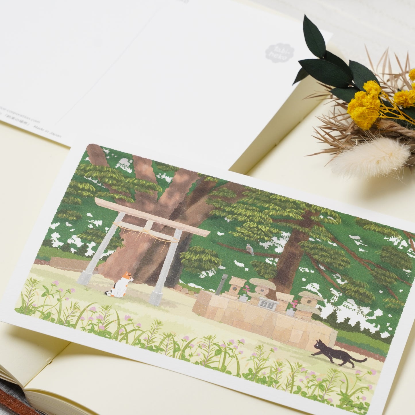 Summer Tabineko Postcard - Japanese Cat Traveling Series Torii