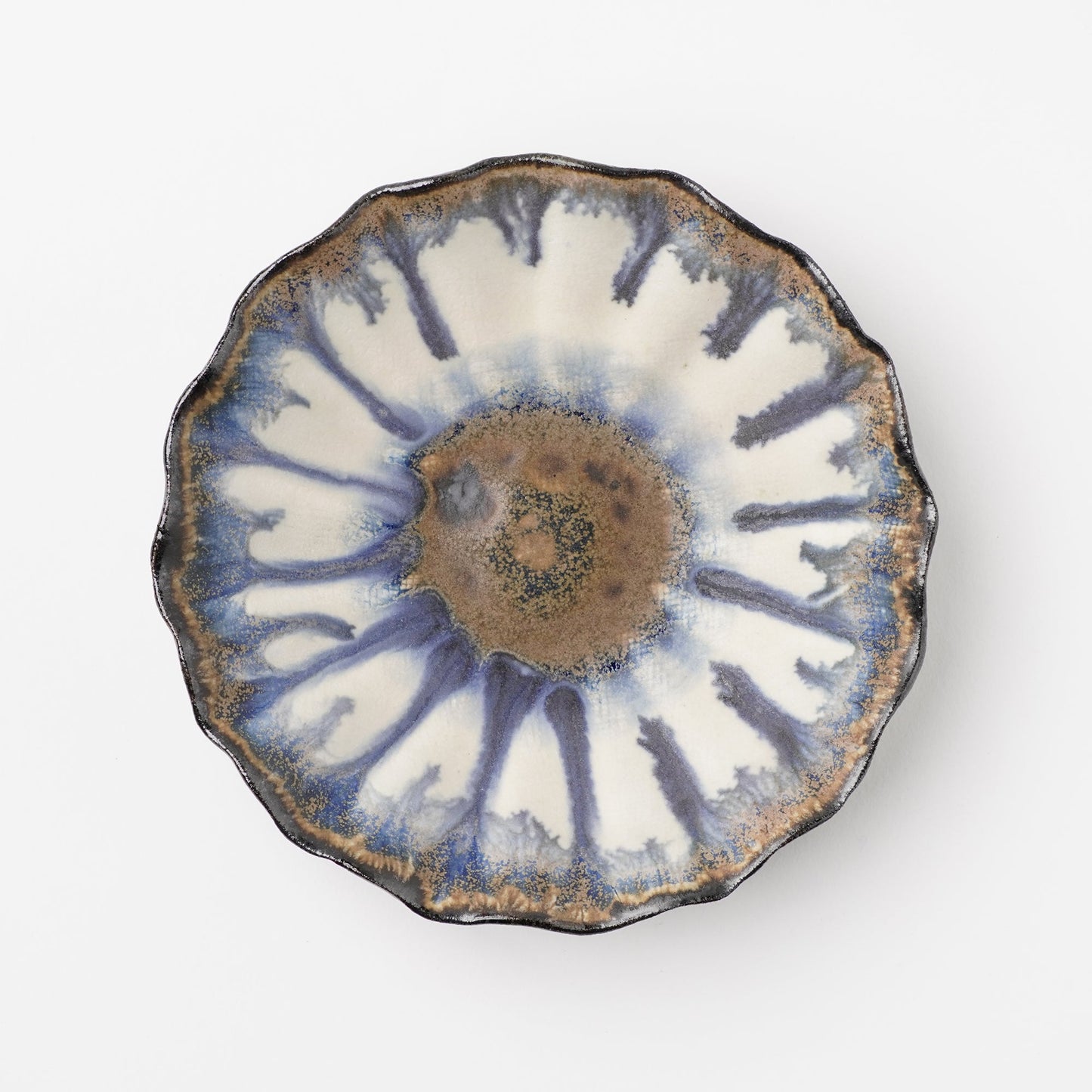 Nobuhito Nakaoka Colored Ash Glaze Flower Shaped Plate M
