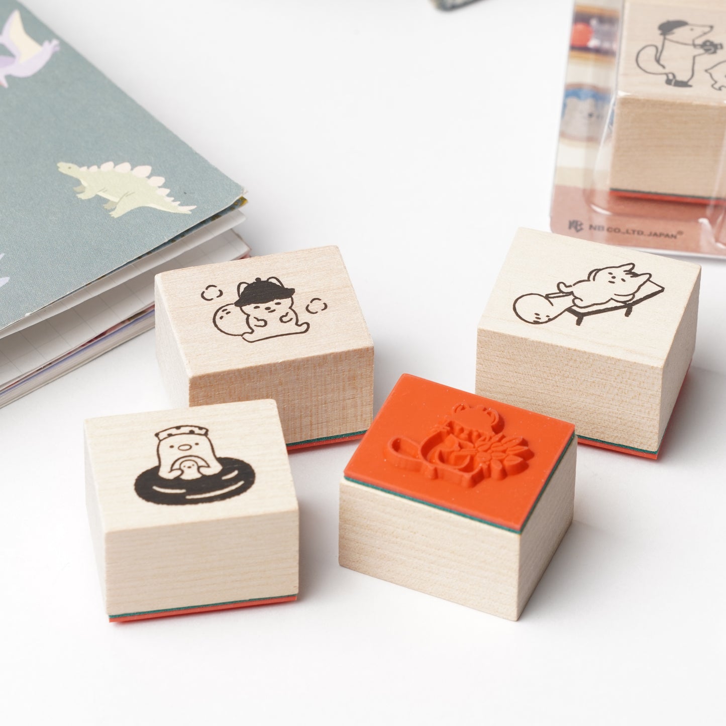 Wooden Stamp Set of 4 - Yamanohacho Neighborhood Animals Sauna