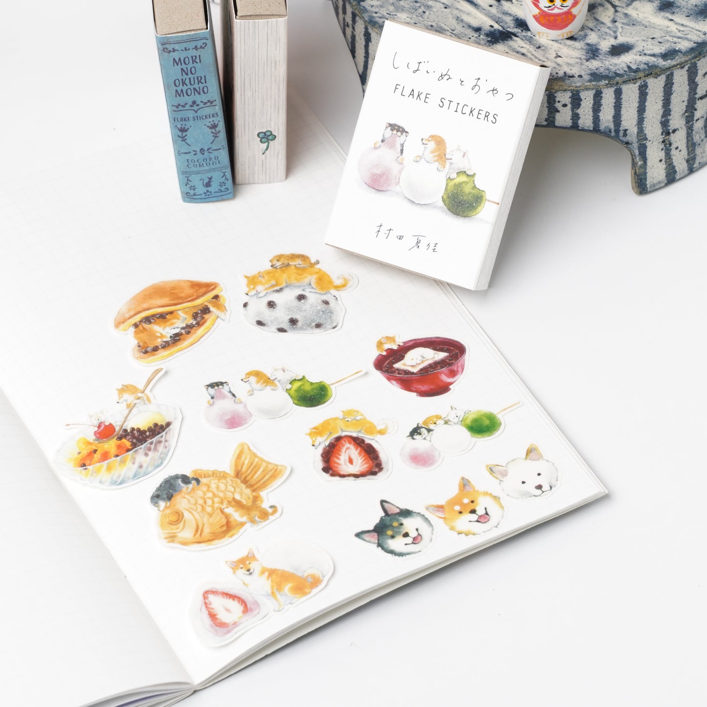 Shiba Inu & Treats Flake Stickers in Matchbox