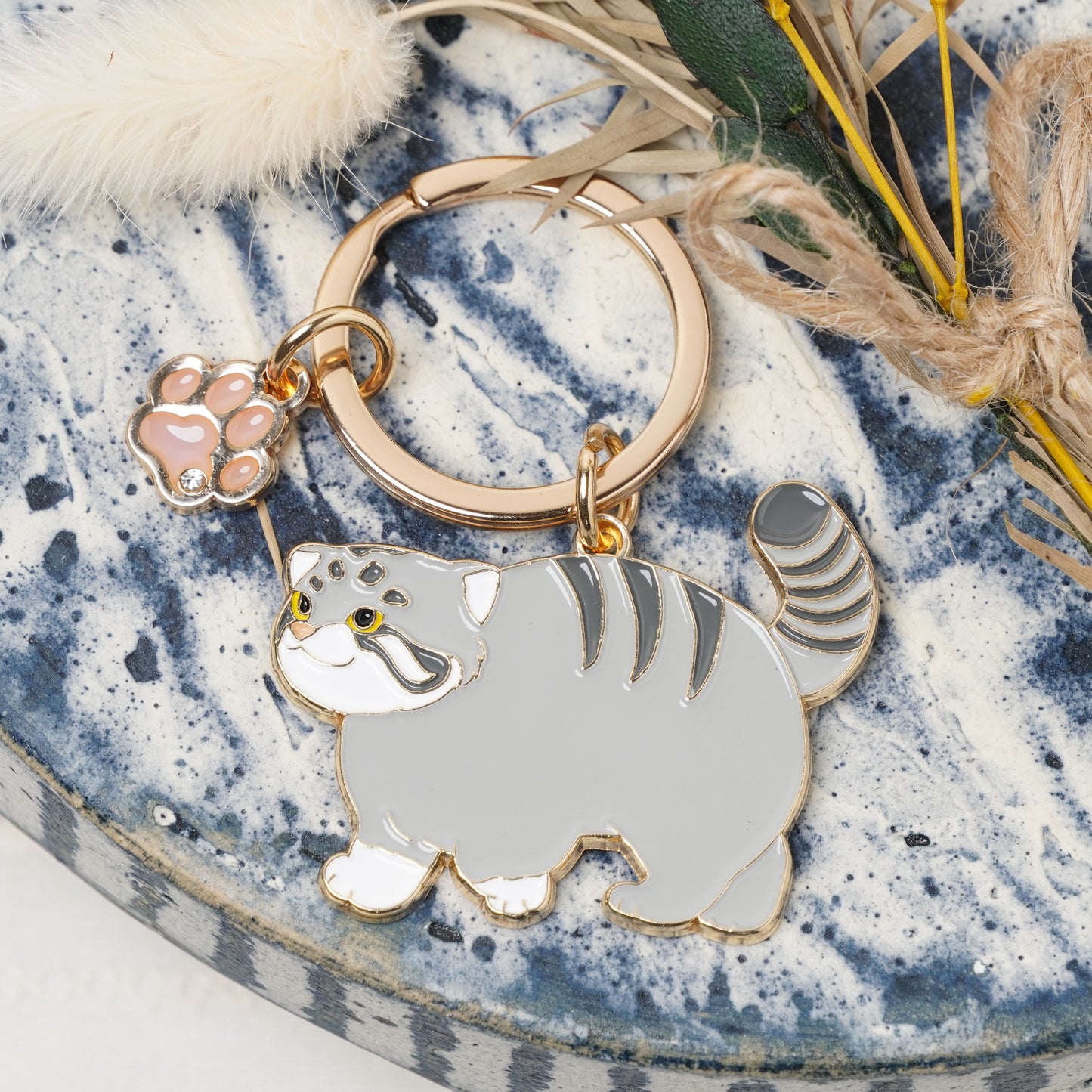 Animal Key Ring with Mini Charm Cat