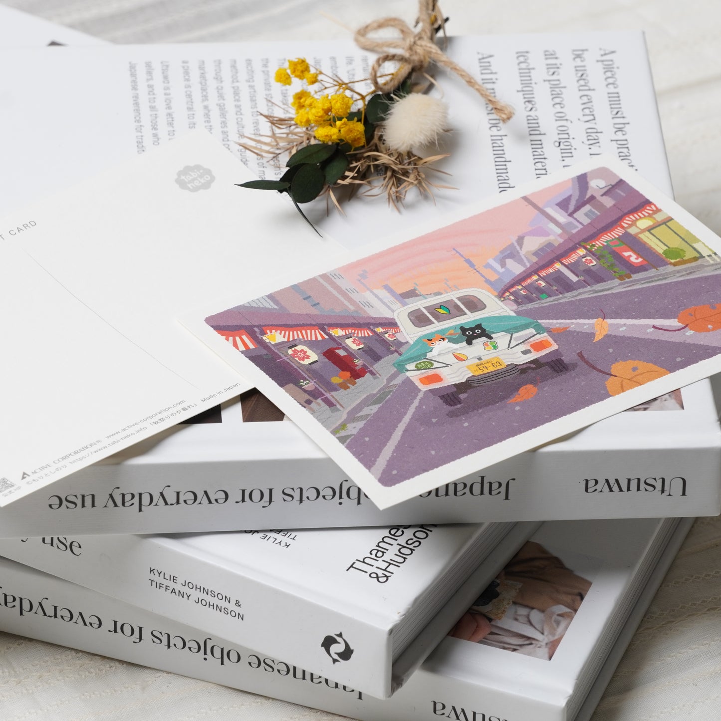 Autumn Tabineko Postcard - Japanese Cat Traveling Series Autumn Festival Dusk