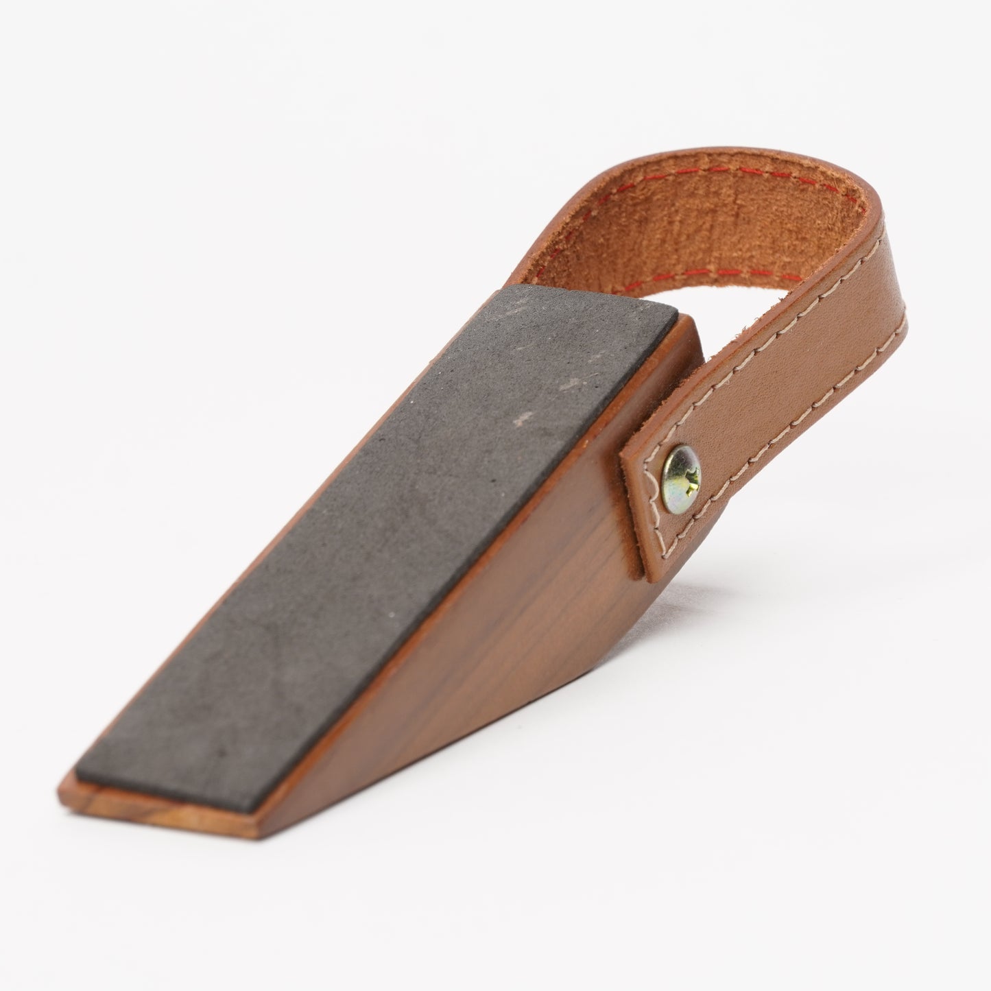 Natural Teak Wood & Leather Door Stopper