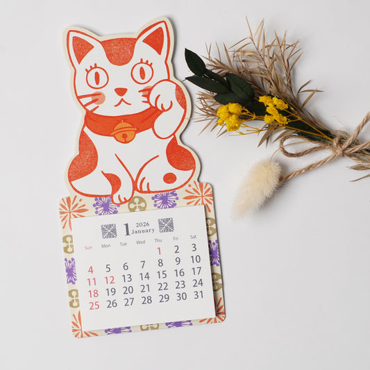 Umeya Magnet Calendar 2026 - Maneki Neko Design