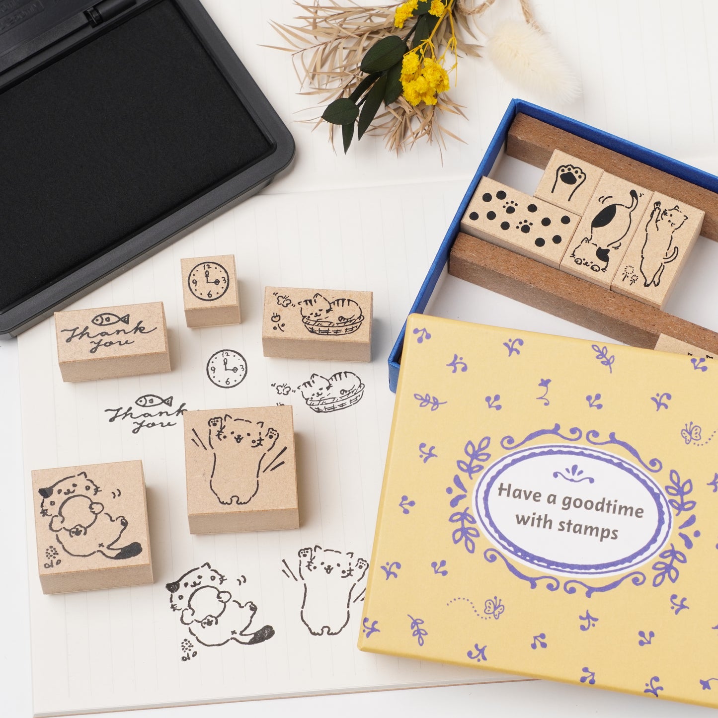 Cute Cat Rubber Stamp Set - "Yuru Neko" Kittens