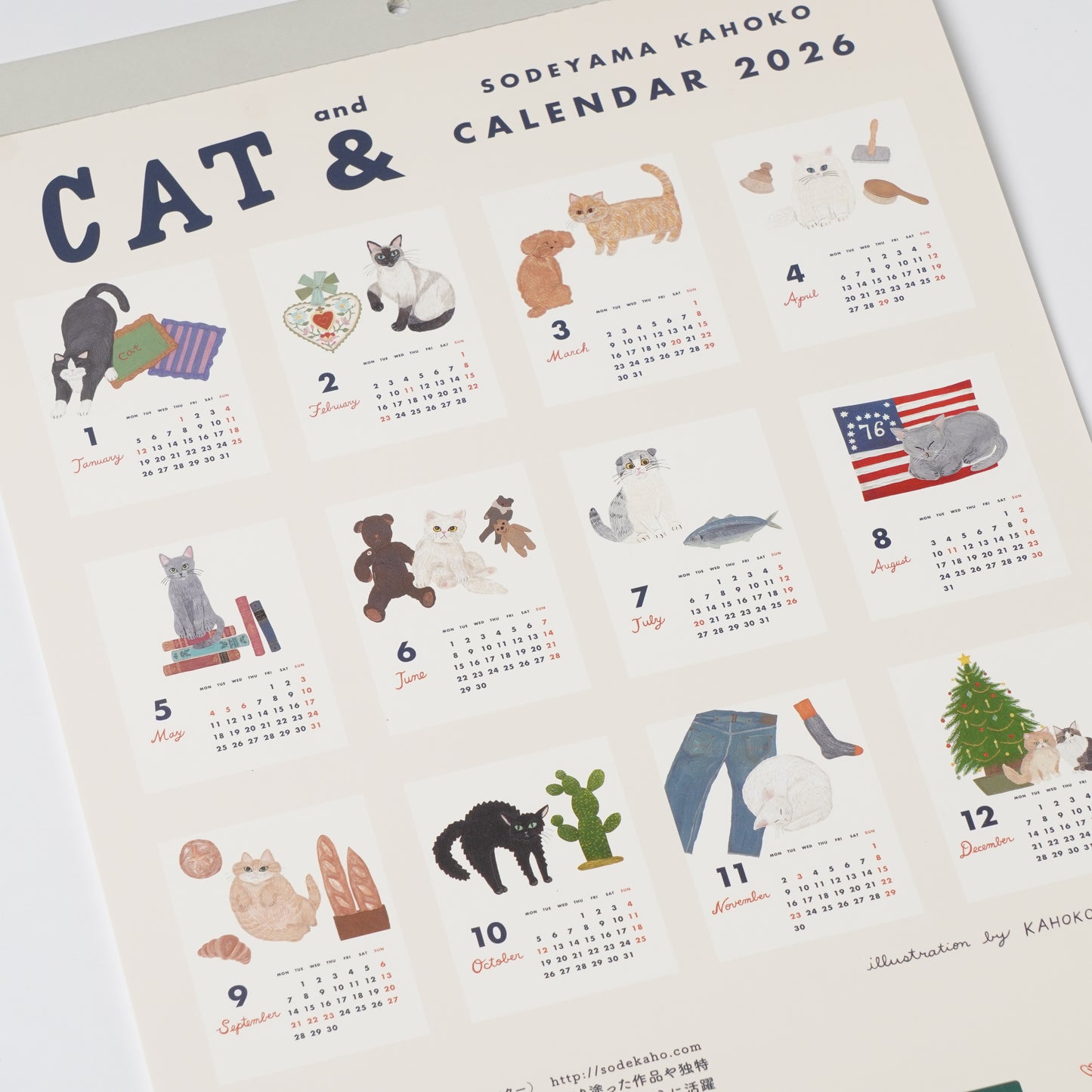 "Cat and" 2026 Wall Calendar by Kahoko Sodeyama