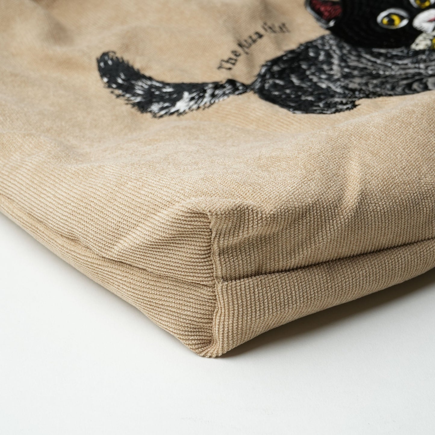 Cat embroidery tote bag corduroy bag G.BEIGE
