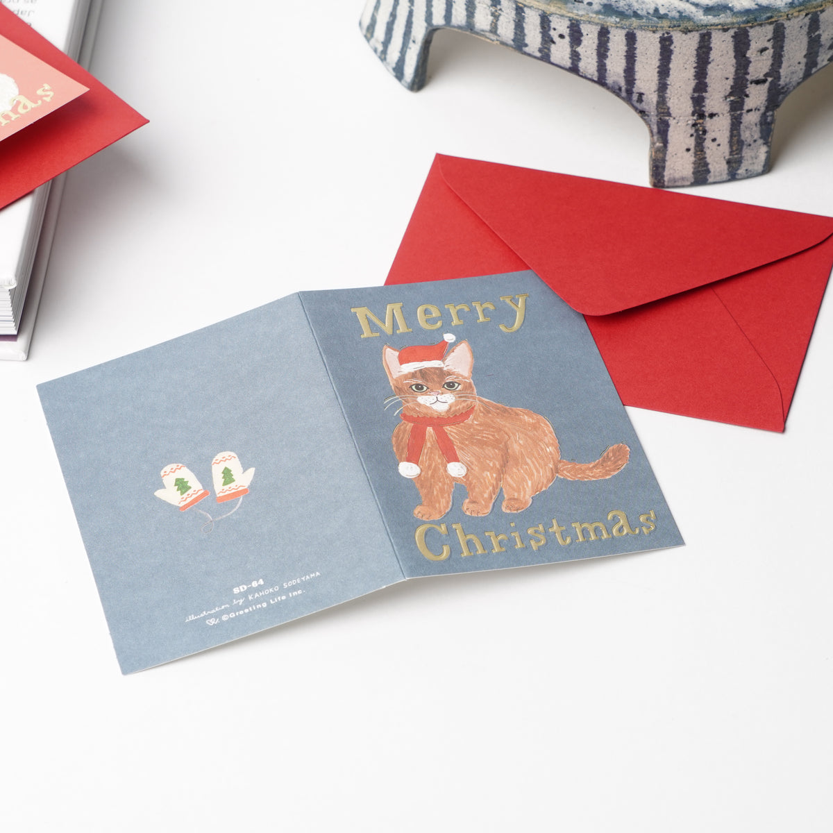 Cat Christmas Mini Card by Kahoko Sodeyama - Blue