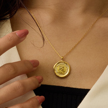 Coin Necklace - Nickel-Free Melting Coin Pendant, Sealing Stamp Design