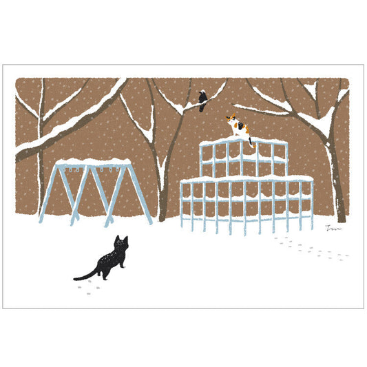 Winter Tabineko Postcard - Japanese Cat Traveling Series Jungle Gym