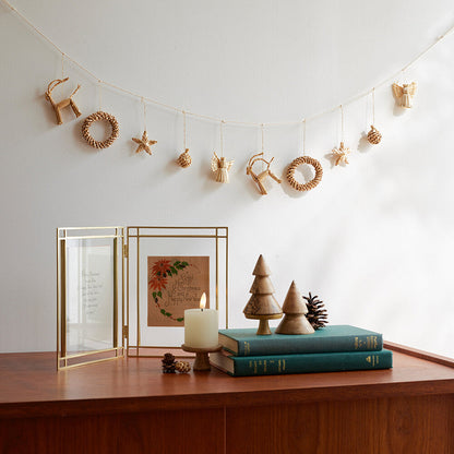 Japanese Natural Straw Christmas Garland – Scandinavian Style Handmade Ornaments, Rustic Boho Holiday Decoration