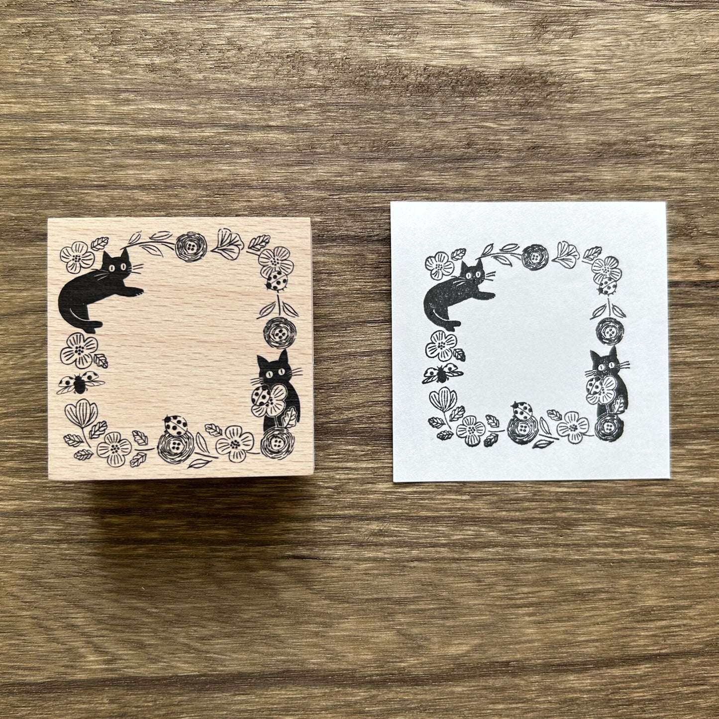 Wooden Stamp - Black Cat and Lady Bug