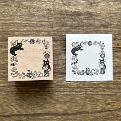 Wooden Stamp - Black Cat and Lady Bug