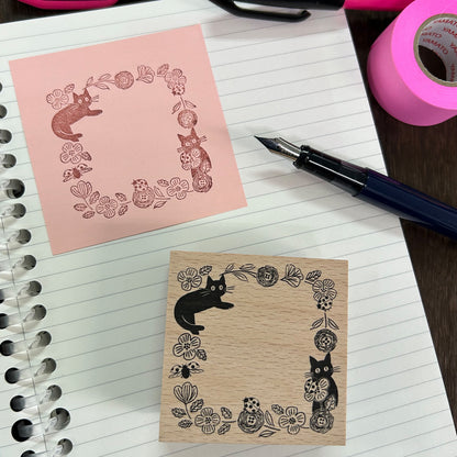 Wooden Stamp - Black Cat and Lady Bug